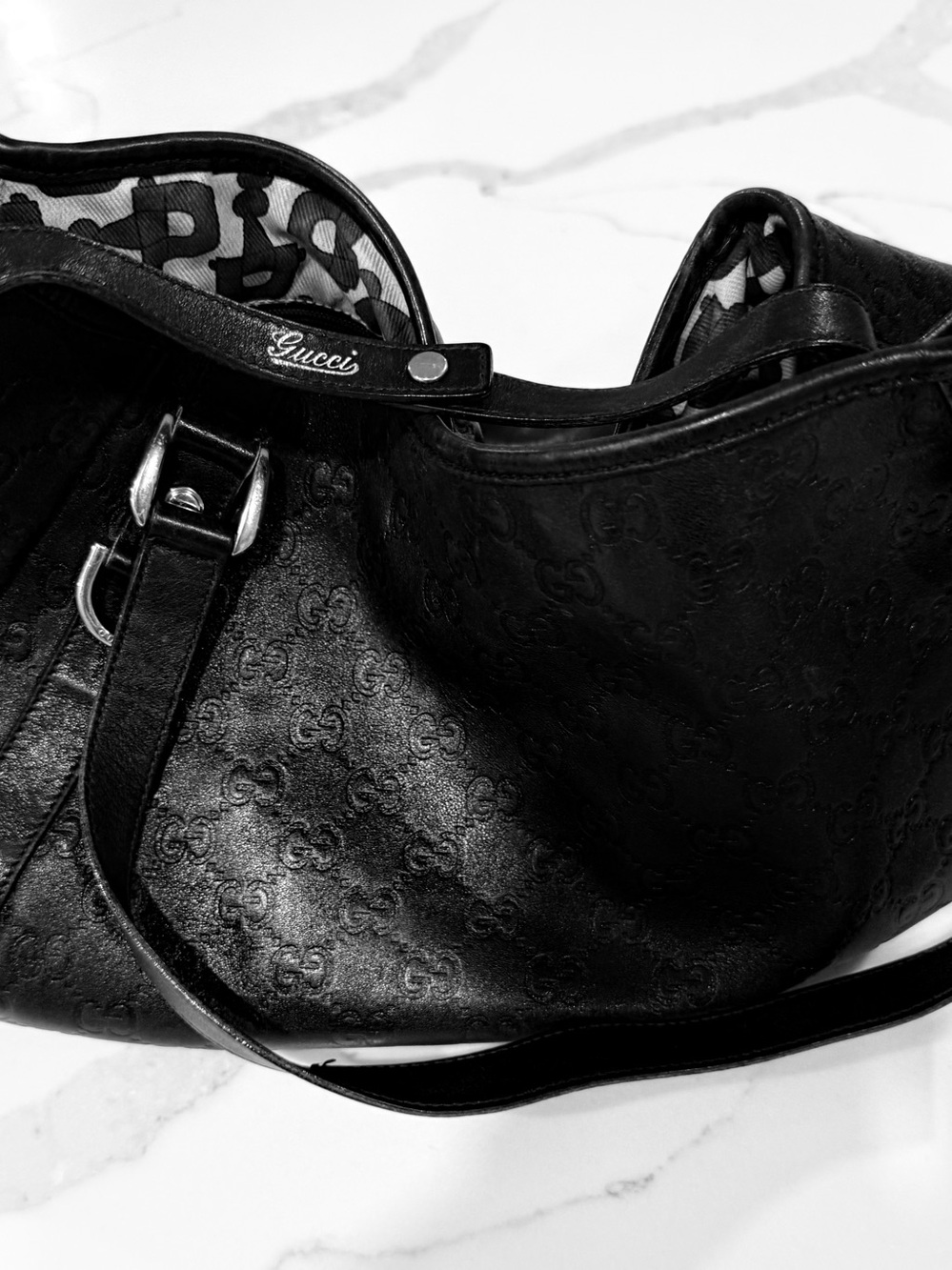 Gucci Black Embossed Leather Shoulder Bag